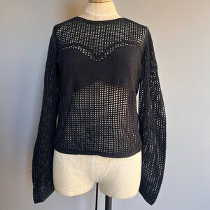 Maeve Black Mesh Long Sleeve Sweater size Large